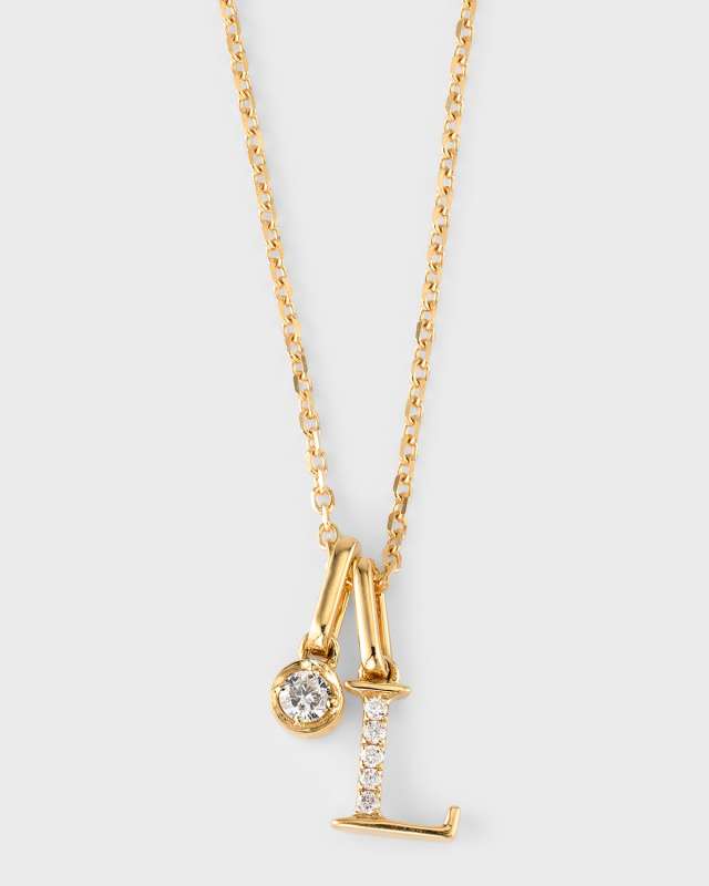 18K Yellow Gold Initial L Diamond Pendant Necklace, 18"L